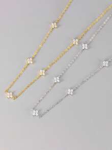 S925 Silver Four-Leaf Clover Rhinestone Necklace, Luxury Gold-Plated Clavicle Chain, Versatile Jewelry Gift Box For Daily Wear And Party - Multicolor - View 5