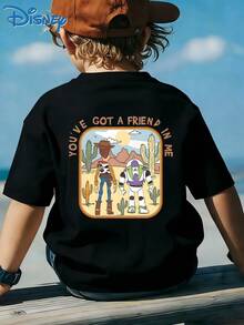 Disney Boy And Girl Casual Fashion Short-Sleeved T-Shirt, Featuring A Cartoon Character Woody And His Friends' Scene. Suitable For Party Outfits And Daily Wear. - màu đen - Xem 3