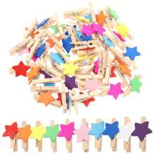 50个迷你木质夹子，照片夹，适合固定照片，手工DIY木质夹子 - 彩色星星 - 查看 1