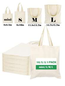 paquete de 1/3/5/10 bolsas de lona de 4 tamaños (Mini/S/M/L) - Bolsas reutilizables para la compra de comestibles con cremallera, bolsas para manualidades y pintura, recuerdos de fiesta, despedida de soltera, regalo de boda, bolsa de lona reutilizable, uso diario estético, recuerdo de fiesta, bolsa de regalo de lona para Eid, bolsa de lona premium para Ramadán y Eid - Beis - Ver 2