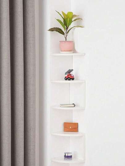 Estantería flotante de 7 niveles para esquina - Estantería de almacenamiento de esquina ahorradora de espacio, estructura de plástico resistente, instalación adhesiva fácil - Estilo minimalista moderno y bohemio, adecuado para sala de estar, dormitorio, baño, cocina - Organizador perfecto para libros, decoración, plantas - Ideal para apartamentos pequeños y oficinas en casa, unidad de estantería multiusos con montaje adhesivo