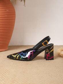 Banquet & Wedding Party Pointed Toe High Heels, Sexy Ankle Strap Sandals, Comfortable Slingback Closed Toe Block Heels - Black - View 5