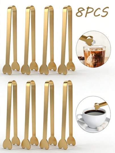 2/4/6/8件装不锈钢心形糖夹 - 优雅的烹饪夹，适用于糖果、甜点、方糖 - 镜面抛光，可放入洗碗机清洗 - 非常适合厨房、派对、婚宴、新娘送礼会、情人节礼物