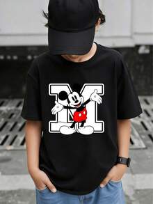 Disney Mickey Mouse Kids' Short Sleeve T-Shirt For Boys & Girls (2-14 Years) - Soft Breathable Fabric, Bold "M" Graphic, Casual All-Season Wear, Express Delivery - 黑色 - 查看 1