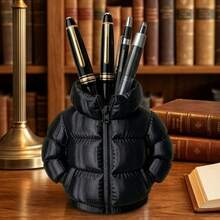 Puffer Jacket Pen Holder, Zipper Hoodie Pencil Cup Desk Organizer, Novelty Jacket-Shaped Desktop Decor For Office Home (Black/White) - 1pc - View 3