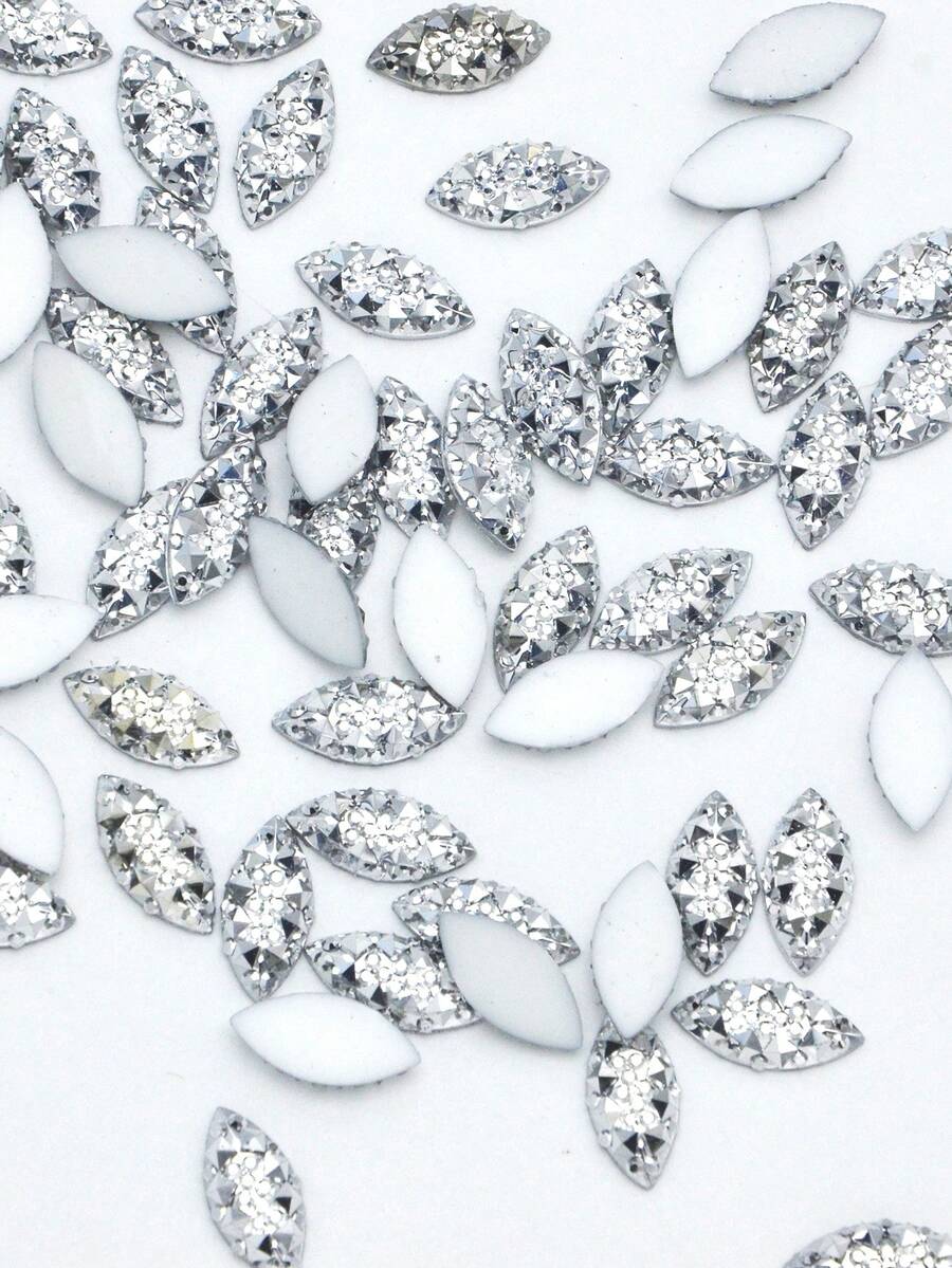 100pcs Resin Rhinestones, Horse Eye Shape, White AB Flat Bottom Resin Rhinestones, High Quality Silver Resin Rhinestones, Suitable For DIY Clothing - Marquise Diamond - View 1