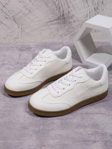 女士复古休闲运动跑步鞋，平底运动鞋，硫化鞋，厚底运动鞋，粉色橡胶外底鞋，永不过时，舒适度高，女士必备之选 - 白色 - 查看 7