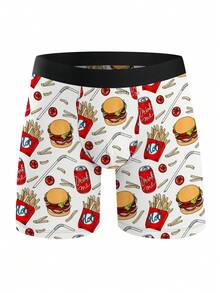 1pc Men's Funny Hamburger Cola Fries Print Mid-Waist Elastic Casual Boxer Briefs - White - View 6