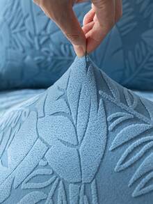 1pc 3D Sofa Cover, Multi-Functional Full Coverage Sofa Slipcover, Solid Color Leaf Pattern Design, Protective Sofa Cover, Holiday Decor, High Elasticity Full Wrap One-Piece Sofa Cover, Comes With 1 Pillow Case - Blue - View 5