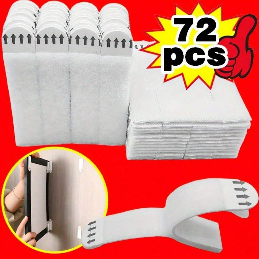72pcs/36 Pairs Heavy Duty Nylon Picture Hanging Strips - Non-Damaging Adhesive Hangers, Suitable For Drywall, Great For Photos And Christmas Decor, Perfect For Christmas. No Drilling Picture Hanging Strips - Dual-Sided Removable Wall Hooks, Fit For Frames And Artworks, Water-Resistant Adhesive Mounting Tabs. Heavy Duty Hanging Strips, Frameless Hook Hangers, Frame Hook And Loop, Removable Hanging Strips, Damage-Free Hook And Loop. - Wall-friendly Removal - View 1