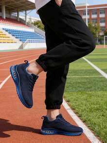 Comfortable Men's Running Shoes With Breathable Knit Upper And Style Cushioned Sole Lightweight Sport Sneakers Ideal For Daily Wear And Fitness Gifts - Màu xanh lam - Xem 3