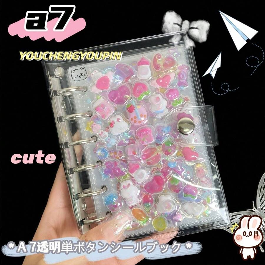 A7 Size Transparent Single Pocket Diary Notebook, Sticker Storage Notebook, Sticker Album, YOUCHENGYOUPIN, DIY Diary Notebook, PP Material Transparent Replaceable Inner Pages, Large Capacity Portable Sticker Album, K-POP Photo Card Storage Notebook, Scrapbook, Shield Notebook, Sticker Notebook, Notebook, Budget Management Diary Notebook, Suitable For Back To School Supplies, Office Stationery, Etc. - Multicolor - View 1