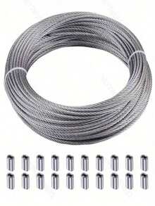1 Set 304 Stainless Steel Wire Rope, 393 Ft Long 1/32" Wire Rope With 20 Pcs Rectangular Aluminum Sleeves, Suitable For String Lights, Clothesline - Silver - View 5