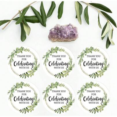 50pcs 2-Inch Round Green Theme Thank You Party Favor Stickers, Baby Shower Party Favors, Wedding Gifts