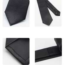1条男士高档黑色PU皮领带，适合搭配衬衫和西装，也是一份很棒的礼物。 - 黑色 - 查看 3