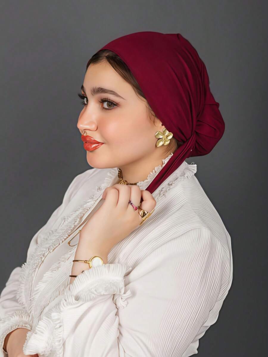 1 chiếc mũ trùm đầu Hijab cổ điển đơn giản dành cho nữ, màu trơn, kiểu dáng cơ bản, mềm mại, thoải mái, có dây buộc, thích hợp cho sinh hoạt hàng ngày của người Hồi giáo và các hoạt động thể thao ngoài trời.