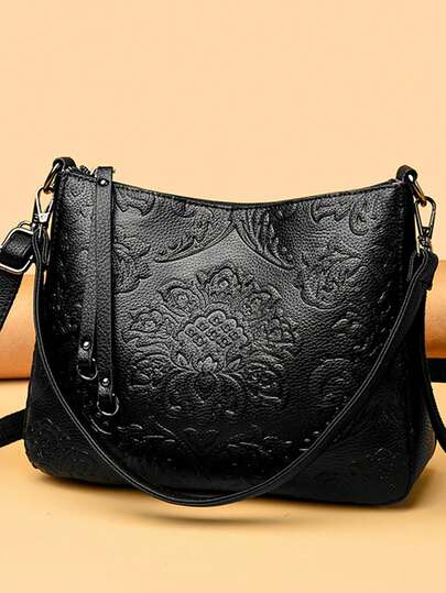 奢华复古花卉图案手提包，设计师款大容量女士单肩斜挎包，多口袋托特包