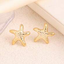 2-12-24件装新款时尚轻盈海星、贝壳、海螺多元素耳环，适合夏季旅行、海滩度假和日常佩戴 - 金色 - 查看 13