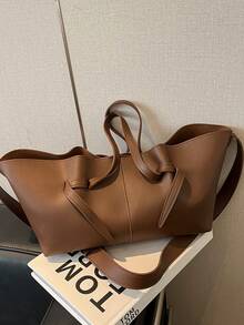 2026新款荔枝纹理大容量手提包，时尚百搭通勤休闲手提包，带翅膀设计 - 棕色 - 查看 10