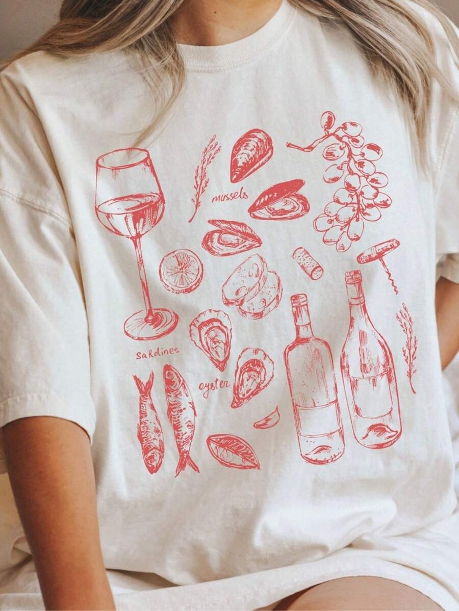 1pc La Dolce Vita, Italy Shirt, Ciao Bella, Sardines, Tomato Girl Summer, Tinned Fish Shirt, Mermaidcore, Ocean Inspired Style, Soft Girl Outfit Ocean Vibes Vacation Top - trắng - Xem 1