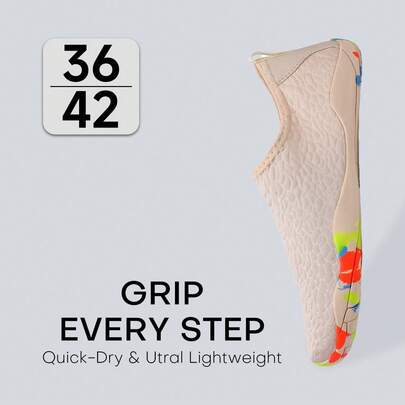 1Pair Outdoor Quick-Dry Unisex Water Shoes, Drainage-Hole Contrast-Color Stretch-Fabric Lightweight Slip-On Beach Barefoot-Sneakers