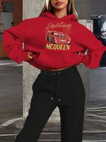 Disney Lightning McQueen Racing Printed Hoodie - 紅色 - 查看 1