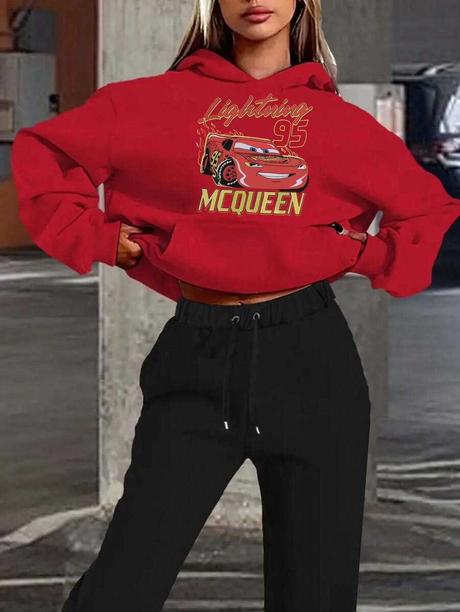 Disney Lightning McQueen Racing Printed Hoodie - 紅色 - 查看 1