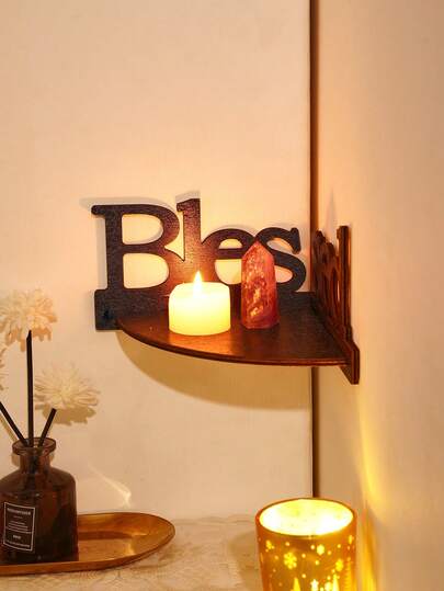 1 pieza Estantería flotante con forma de letra minimalista para decoración del hogar, material de madera ligero montado en la pared, estantería de almacenamiento de rincón para decoración del hogar, estantería flotante de montaje DIY, adecuada para estantería de exhibición en la sala de estar, estantería de almacenamiento de decoración acogedora del hogar, soporte para velas, estantería de rincón para almacenamiento de artículos pequeños