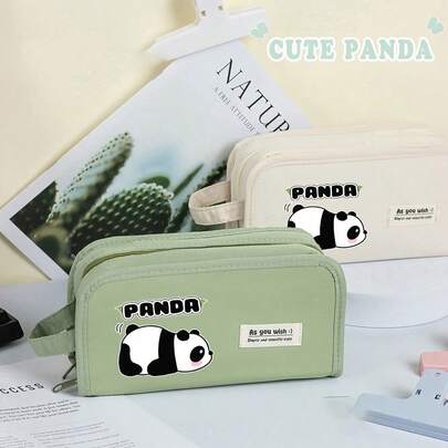 Estuche para lápices de gran capacidad con diseño de panda, bolsa portátil para artículos de papelería, organizador de artículos de tocador para viajes, portaplumas, caja de almacenamiento para marcadores y bolígrafos, bolsa de cosméticos, organizador de escritorio, juego de útiles escolares lavables, artículo esencial para volver a la escuela