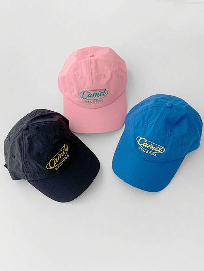 复古字母刺绣棒球帽，透气宽檐网眼帽，女士百搭可调节后扣帽，夏季款