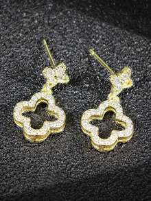 MOONSO 1 par de pendientes de gota con diseño elegante de estrella y trébol de cuatro hojas E8097 para mujeres - Dorado - Ver 2