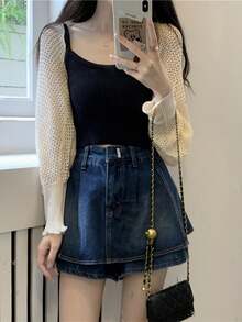 1 chiếc áo khoác cardigan dệt kim khoét lỗ màu trơn, tay dài, kiểu khăn choàng, chống nắng, có thể phối với mọi trang phục, tôn dáng, rất cần thiết cho các buổi đi chơi, thời trang và đa năng, thích hợp làm quà tặng cho bạn gái, bạn bè, phụ kiện nữ, quà tặng thú vị, quà tặng cá nhân hóa, quà tặng chu đáo - Màu be - Xem 13