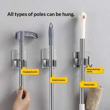 Stainless Steel Mop Clip, Mop Hanger, Bathroom Hook, No Drill Wall Mounted Hook Rack, Gray Mop Holder - Multicolor - View 4