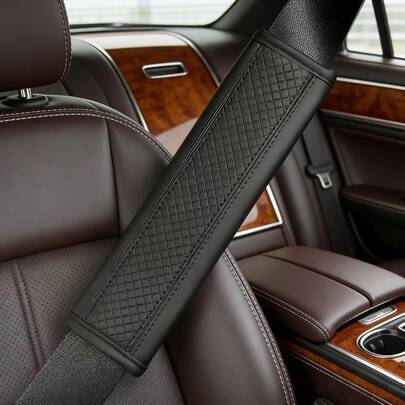 1pc PU Leather Quilted Double-Line Design Shoulder Pad, Car Shoulder Strap Cover, Automotive Interior Accessory, Suitable For All Seasons