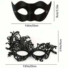 Set de 2 máscaras de pareja, máscara de encaje negro de reina para mujer, máscara de media cara para hombre, adecuada para baile de máscaras, carnaval, festivales románticos, gala, accesorios del Día de San Valentín - Multicolor - Ver 10