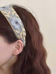 1/3pcs Women's New Embroidered Flower Hair Hoop Wide Edge Hair Hoop Rural Wind Hoop Hair Accessories Headwear - Multicolor - View 5