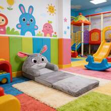 Cute Rabbit Kids Folding Sofa Bed, 3-Layer Soft Cartoon Children Couch With Armrests, Perfect For Bedroom & Playroom - 灰色 - 查看 3