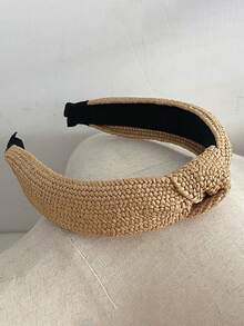 Handmade Rattan Woven Headband, Boho Style Wide Brim Straw Headband For Women, Knotted Top Hairband Diadema Hair Hoop - Multicolor - View 19