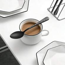 4/8pcs Stainless Steel Black Cutlery Set, Unique Pattern Design With Laser Engraved Handles, Including Coffee Spoons, Dessert Spoons And Tea Spoons, Suitable For Kitchen, Dining Room And Cafe - Black - View 2