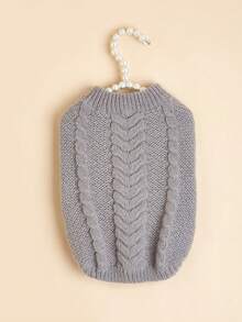 1pc Warm Classic Striped Cable Knit Solid Color Candy Color Small Dog Sweater, High Elasticity Poodle Pullover, Multi-Color - Grey - View 6