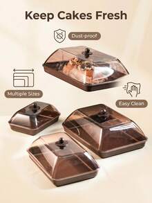 1个长方形塑料展示托盘，带防尘盖，不易碎，可重复使用，适用于水果/甜点/零食/蛋糕，适合节日、婚礼、派对等场合。 - 棕色 - 查看 10
