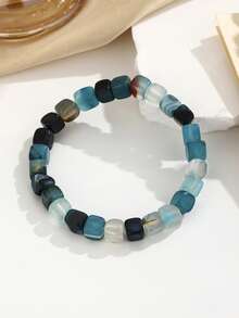 1 pieza Pulsera con cuentas de piedra natural azul - Celeste - Ver 3