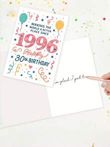 1pc "Making The World A Better Place Since 1996" 30th Birthday Card With Envelope - Floral Number & Balloon Design, Ideal For 30th Milestone Birthday, Perfect For Men & Women, Blank Inner Page - A - View 3