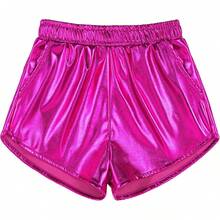 Girls Metallic Shorts Sparkly Hot Pants Shiny Dance Outfits Short Pants - 玫紅色 - 查看 11