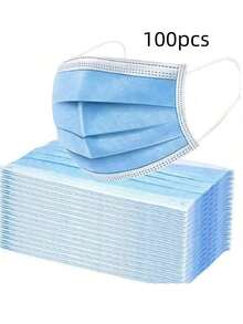 100 piezas Mascarillas desechables, Tela no tejida de 3 capas, a prueba de polvo y transpirable, Equipo de protección personal unisex adecuado para uso diario en el hogar, la escuela, la oficina y al aire libre - Multicolor - Ver 15