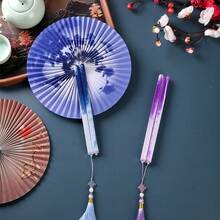 折叠纸扇，怀旧童年经典复古便携式圆形扇子，360度旋转 - 彩色 - 查看 2