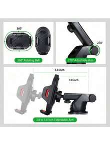 1pc Adjustable Suction Cup Car Phone Holder Multi-Function Extendable Navigation Bracket Suitable For Cars Desktops Fits Smartphones Up To 18.41cm Max Spring Gift - Black B - View 3