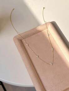 S925 Silver Four-Leaf Clover Rhinestone Necklace, Luxury Gold-Plated Clavicle Chain, Versatile Jewelry Gift Box For Daily Wear And Party - Multicolor - View 6