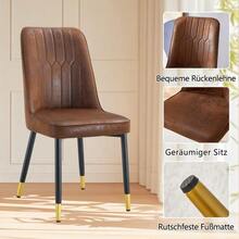 Modern Minimalist Round Table Set (With 2 Brown Technical Fabric Armchairs And Black Metal Legs), 100 Cm Diameter Round Table With Black Wood Look, Suitable For The Living Room. - Khaki - View 8