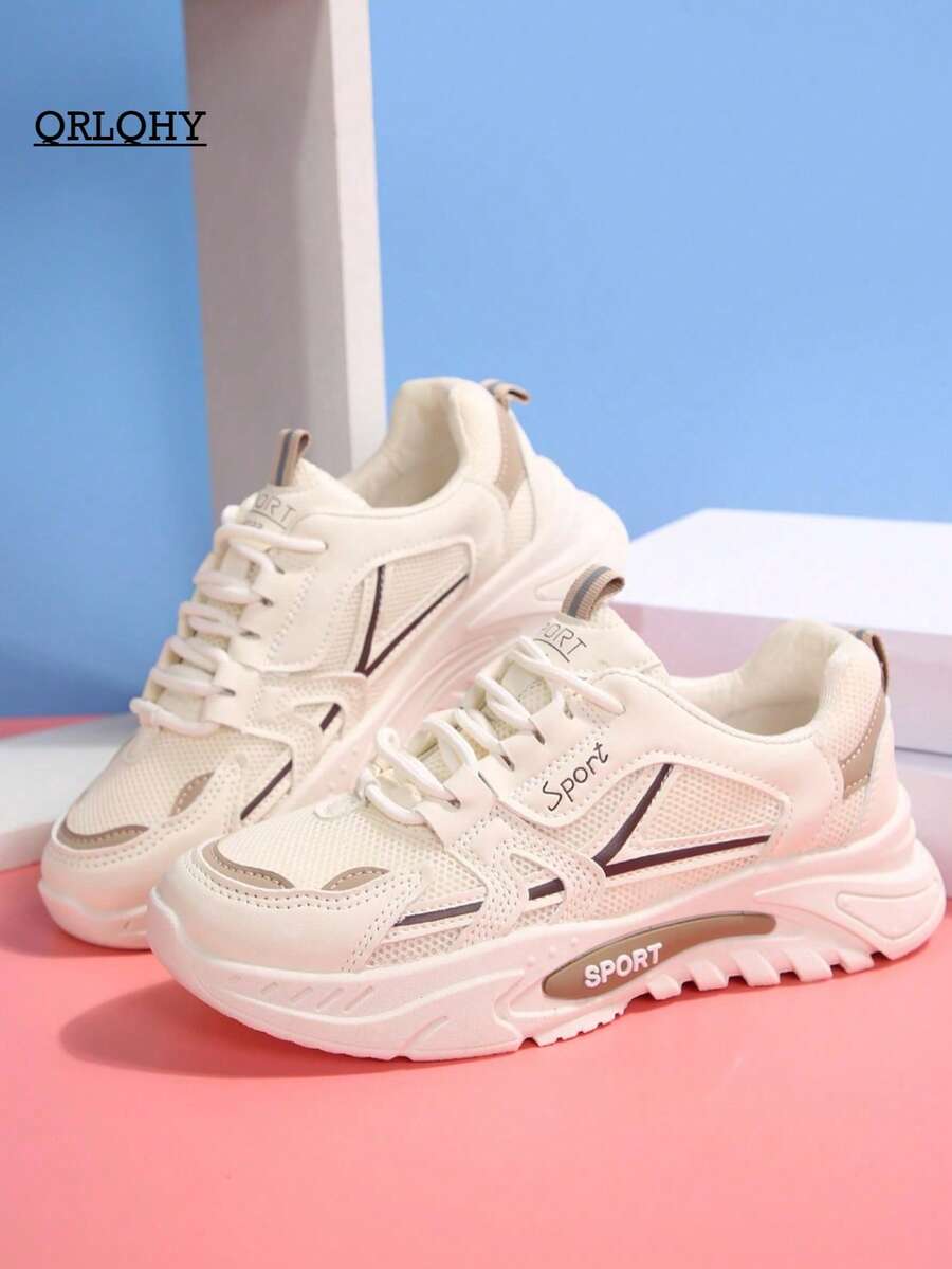 休闲圆头交叉网眼透气舒适女式厚底运动鞋